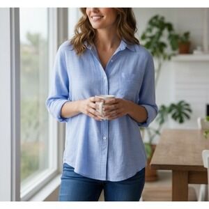 Grayson Frank Eileen The Hero Button Up Shirt Cotton Blue Career Office Size 3